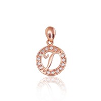 14K Red Gold Cubic Zirconia Letter Pendant “T”