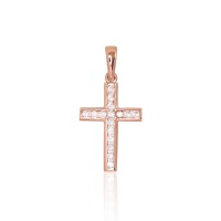 14K Red Gold Cubic Zirconia Cross Pendant “Classic Gold XVIII”