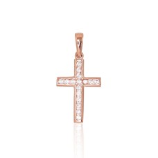 Sarkanā zelta 585° krustiņš ar cirkoniem „Klasika Gold XVIII“