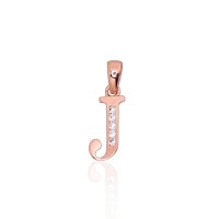 14K Red Gold Cubic Zirconia Letter Pendant “J III”