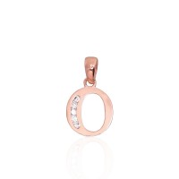 14K Red Gold Cubic Zirconia Letter Pendant “O III”