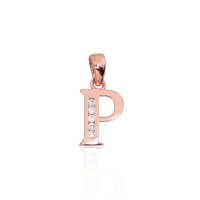 14K Red Gold Cubic Zirconia Letter Pendant “P III”