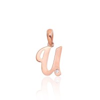 14K Red Gold Cubic Zirconia Letter Pendant “U IV”