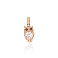 14K Red Gold Cubic Zirconia Pendant “Owl”