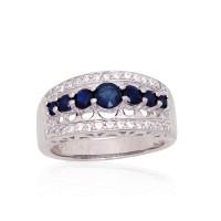 925 Sterling Silver Cubic Zirconia and Sapphire Ring “Sultan”