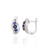 Серебряные серьги 925 пробы с цирконами и сапфирами «Лоза»