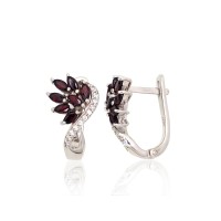 925 Sterling Silver Cubic Zirconia and Garnet Earrings “Modern”