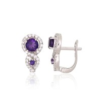 925 Sterling Silver Cubic Zirconia and Amethyst Earrings “Waltz”