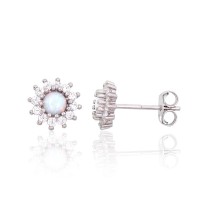 925 Sterling Silver Cubic Zirconia and Opalite Earrings “Moon Charm XIII”