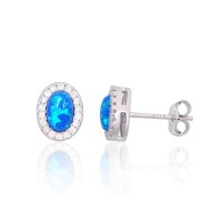 925 Sterling Silver Cubic Zirconia and Opalite Earrings “Moon Charm IV”
