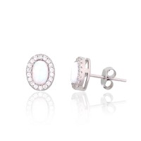 925 Sterling Silver Cubic Zirconia and Opalite Earrings “Moon Charm III”