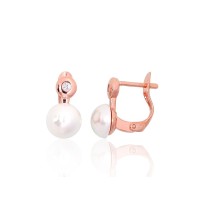 925 Sterling Silver Cubic Zirconia and Pearl Earrings “Galos XIII”