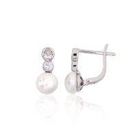 925 Sterling Silver Cubic Zirconia and Pearl Earrings “Galos X”